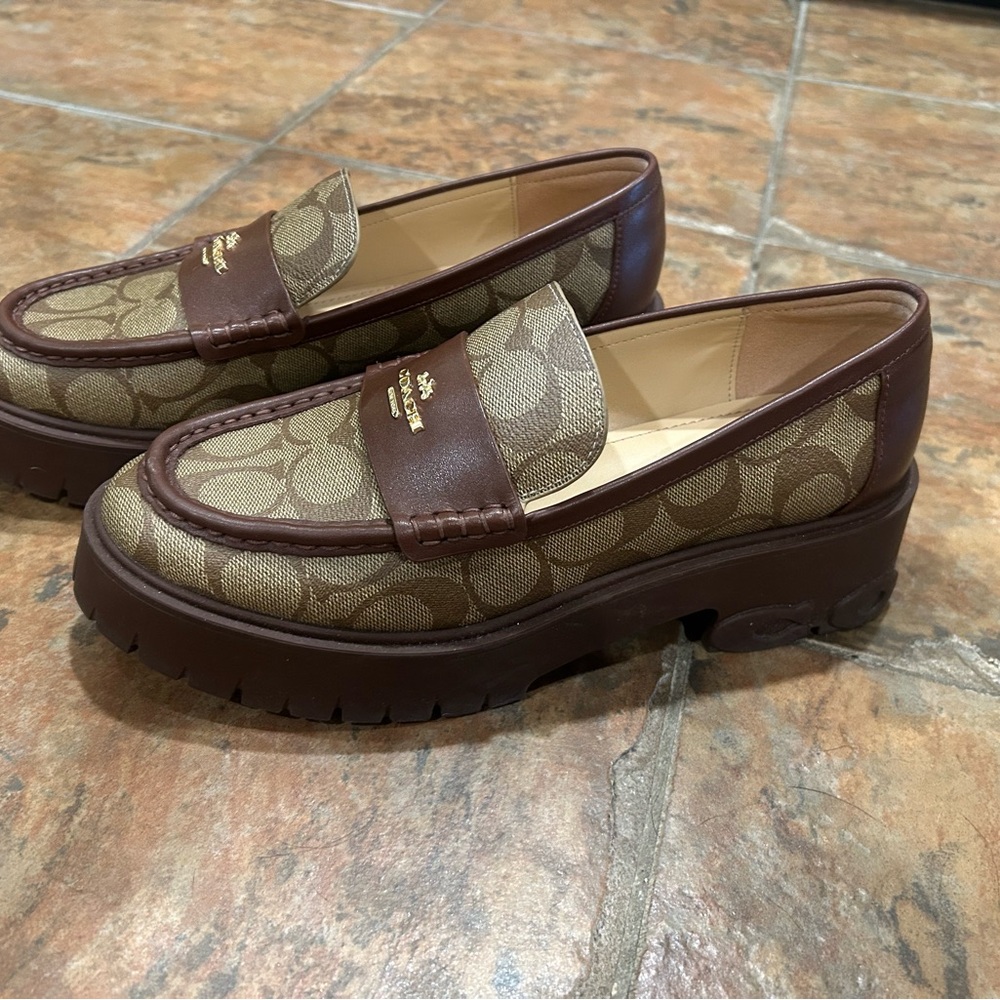 Coach Brown and Tan Patterned Loafers - Picture 2 of 3
